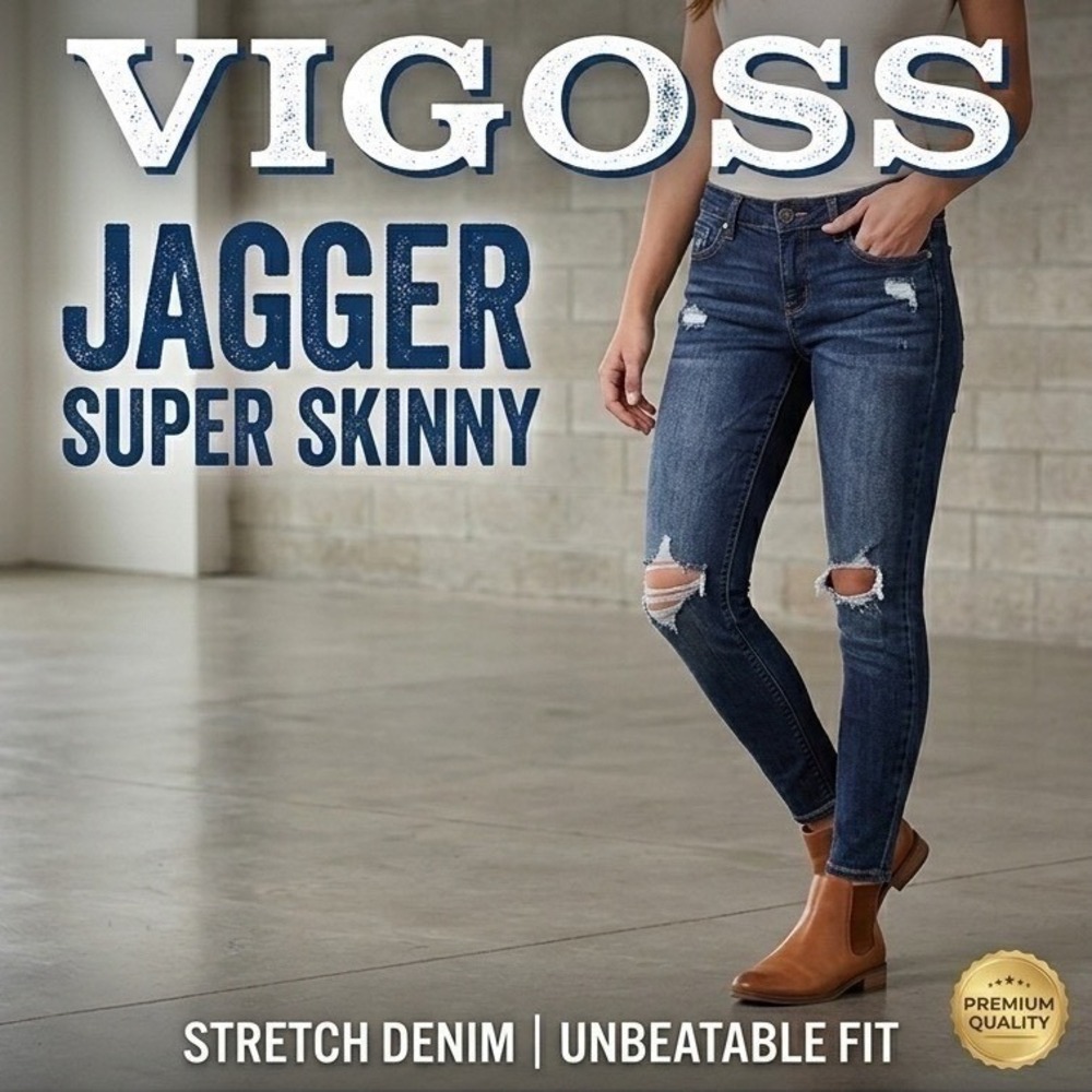Vigoss Jagger Super Skinny Med Rise Distressed Jeans Women 28 Trendy Dark Wash